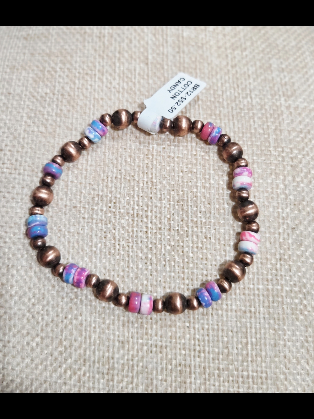 Beaded Copper & Cotton Candy Turquoise Bracelet